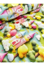 Renkli Şato Desenli Dijital Baskı 3D Akfil Kumaş %100 Pamuk Poplin Eni 240cm